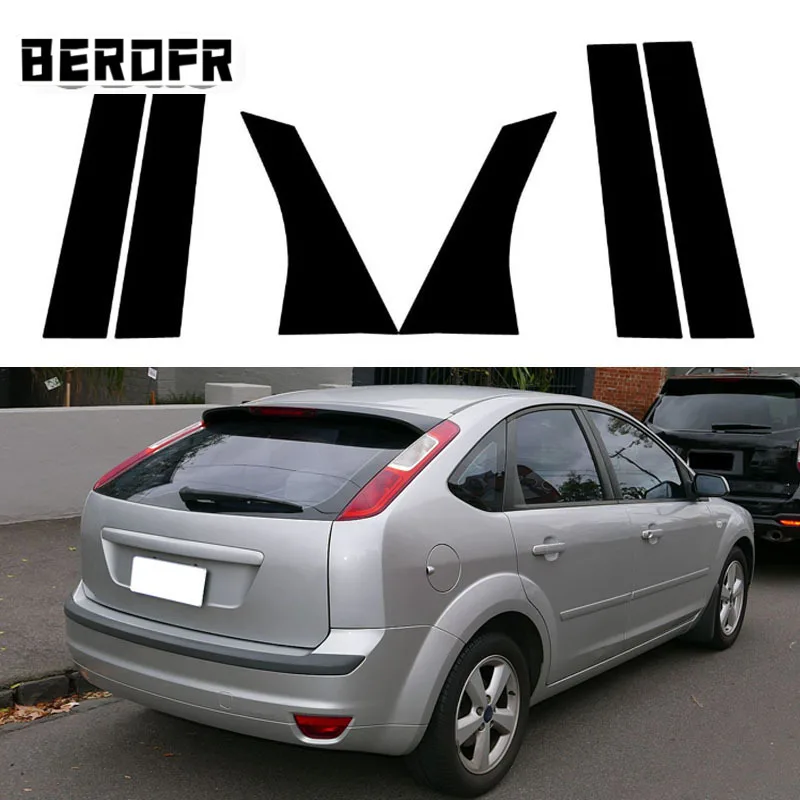 

6Pcs Car Pillar Posts Door Window Trim Cover Stickers Decal for Ford Focus Sedan/Hatchback 2005 2006 2007 2008 2009 2010-2014