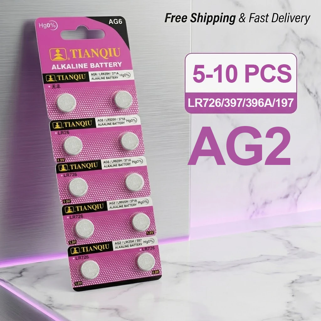 

1.55V Alkaline Button Battery LR726 AG2 5-10PCS SR726W 396A SR726 SR59W For Watch & Electronic Scale