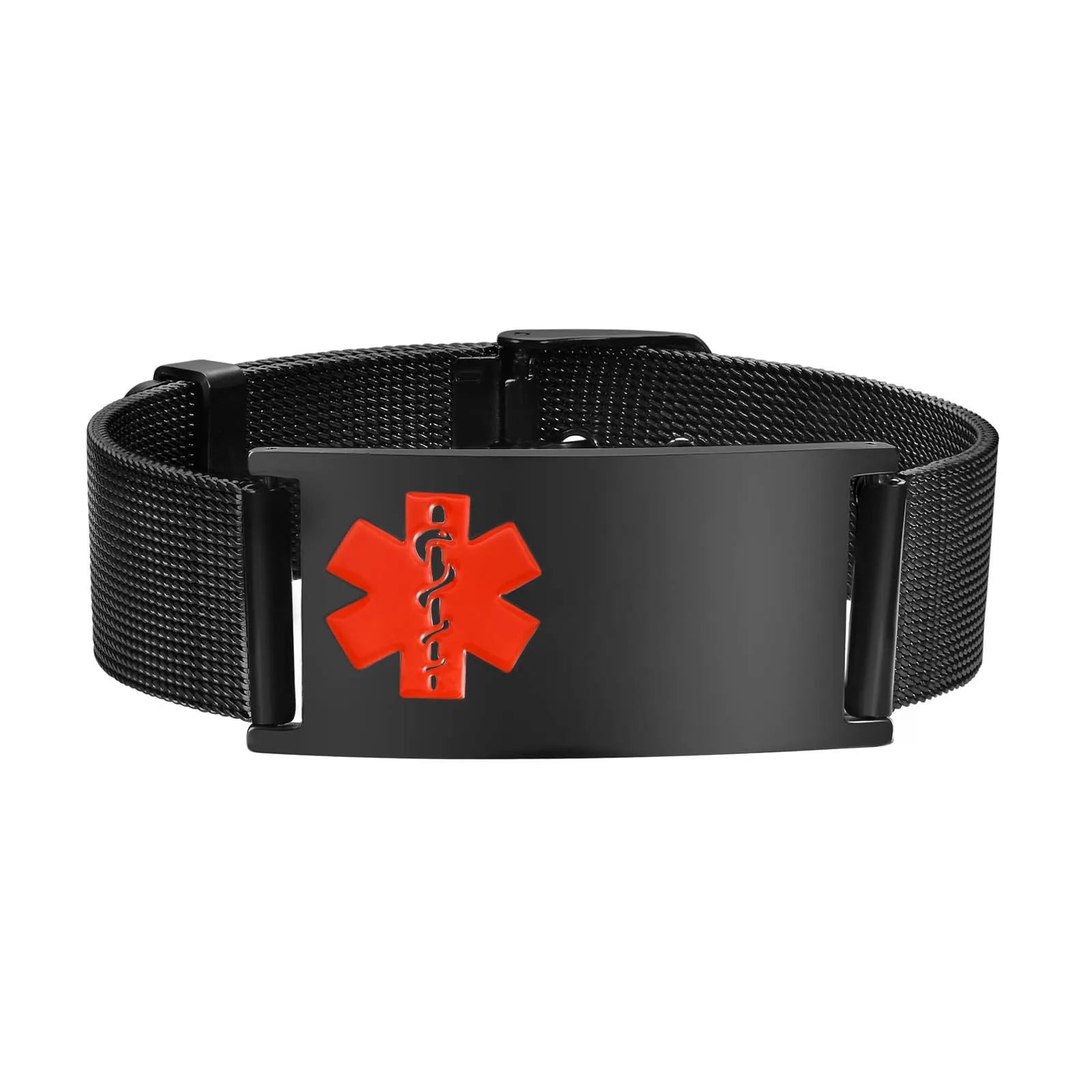 Vnox 10 mm / 16 mm medische waarschuwings-ID-armbanden, heren dames mesh-bandarmband, gratis graveren SOS noodcontactarmband