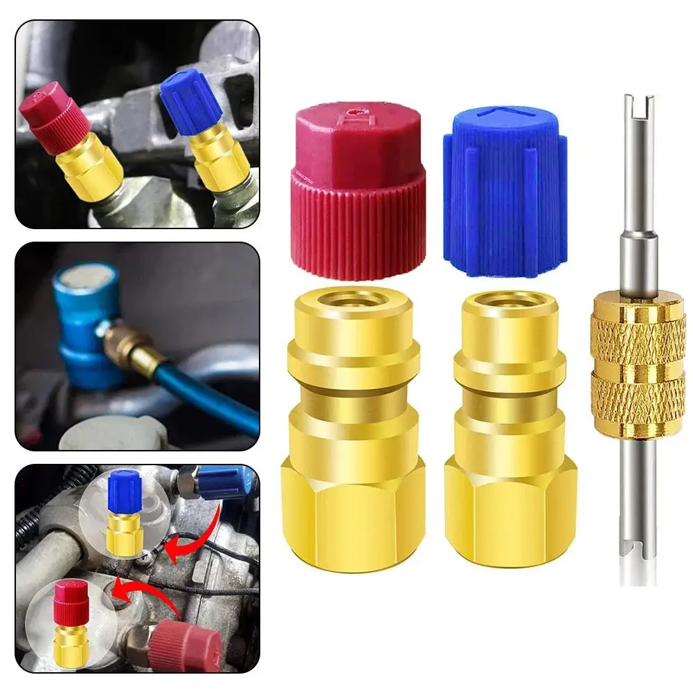 1 Set R12 To R134a Conversion Kit Air Conditioner Filling Adapter Couplers Quick Retrofit Valve Disconnect Fittings Port O1G4