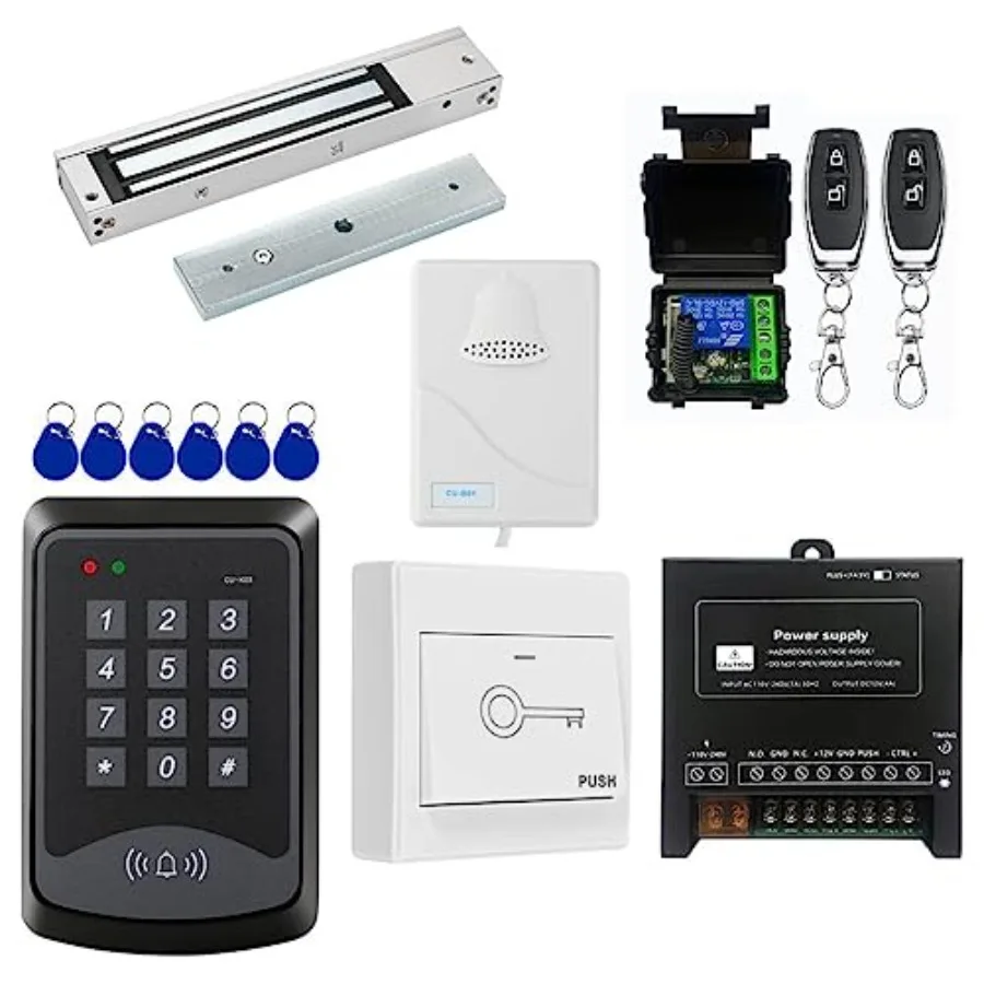 

Door Access Control System RFID Keypad 600lb Electric Magnetic Door Lock Kit with Exit Button Doorbell Chime Remote Control