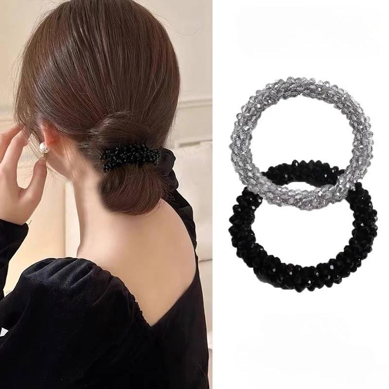 

1pc New Crystal Beaded Hairband for Women Elastic Hair Tie for High Ponytail and Bun Double Hair Accessories резинки для волос