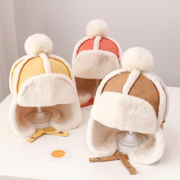 Chapeau de bébé en fourrure pour filles et garçons, doublure en peluche, chapeau d'hiver pour enfants, casquette avec oreillettes, ski, coupe-vent, Bonnet pour bébé de 1 à 4 ans