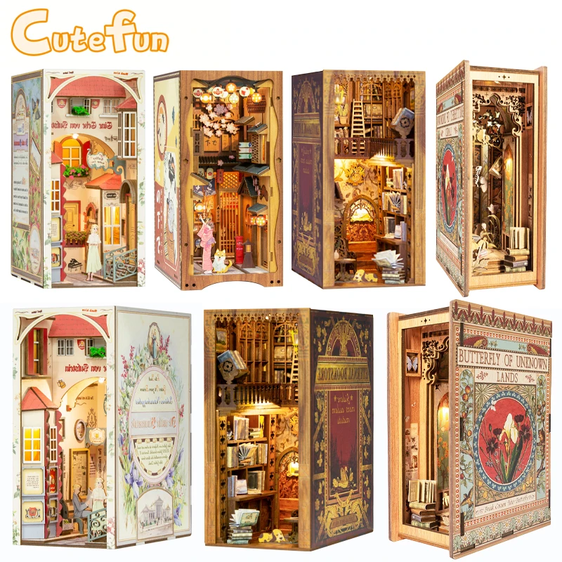 

Cutefun DIY Book Nook Shelf Insert Kits Eternal Bookstore 3D Puzzle Dollhouse Wooden Bookend for Bookcase Decoration Gift