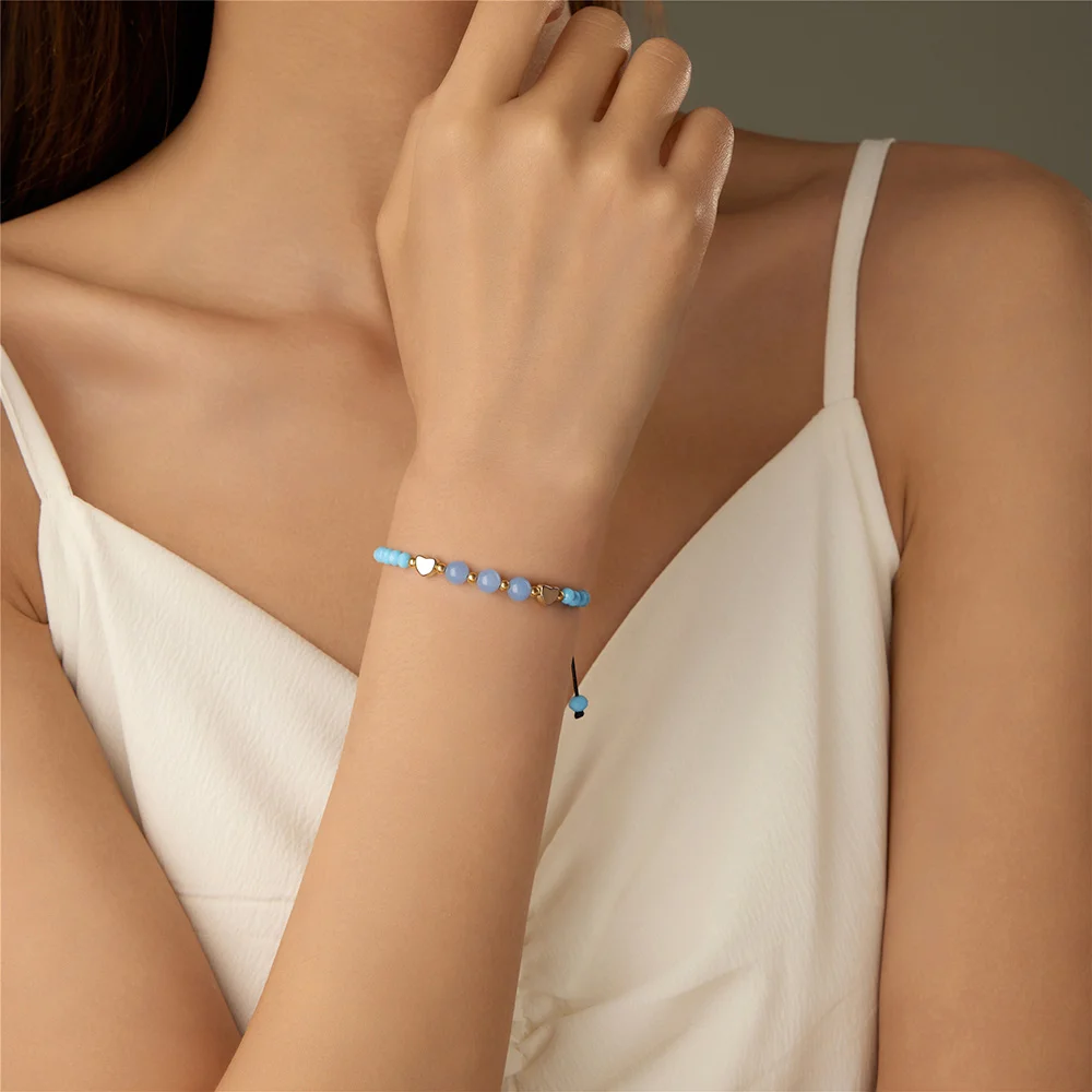 Adjustable Crystal Beads Braided Bracelet Heart Quartzs Charm Bracelets for Women 