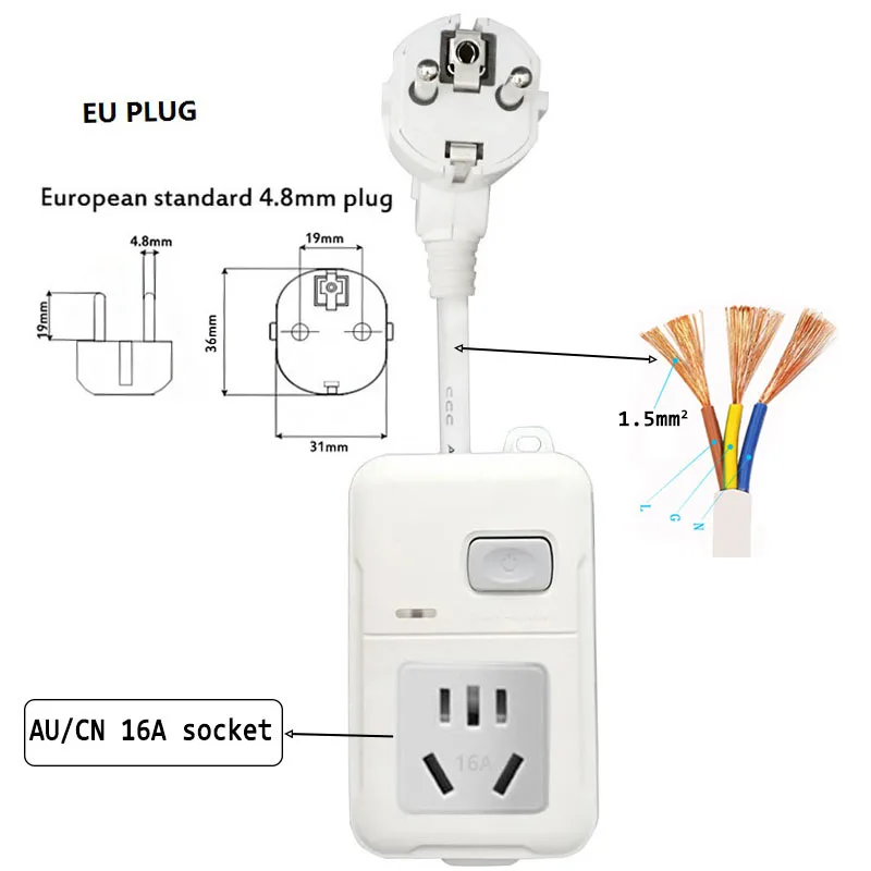 Régua de alimentação au ue reino unido eua plug macho para au soquete fêmea au/china 16a cabo de extensão adaptador de energia para alta eletrodomésticos