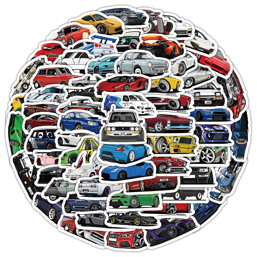 

50/100 Pcs Retrofit Racing Car Graffiti Stickers Laptop Guitar Luggage Bike Skateboard Waterproof Sticker Decal Kid Toy
