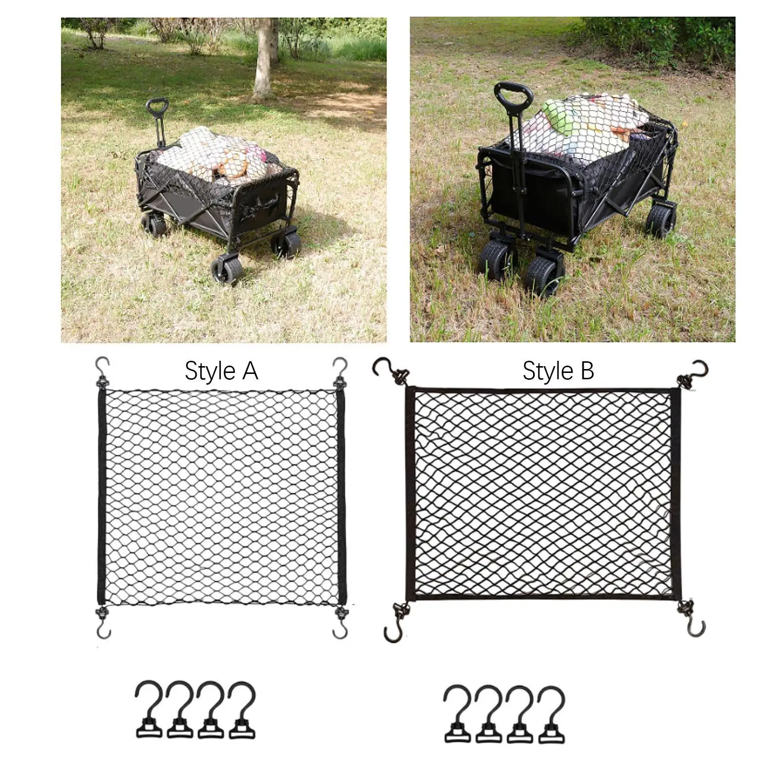 Cargo Net for Folding Wagon Garden Cart with 4 Hooks High Density Mesh Storage Organizer Nylon