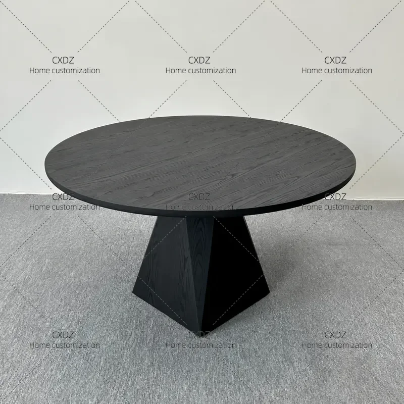 Nordic Light Luxury Black Round Solid Wood Dining Table Wabi Sabi Minimalist Villa Hotel Model Room Retro Dining Table