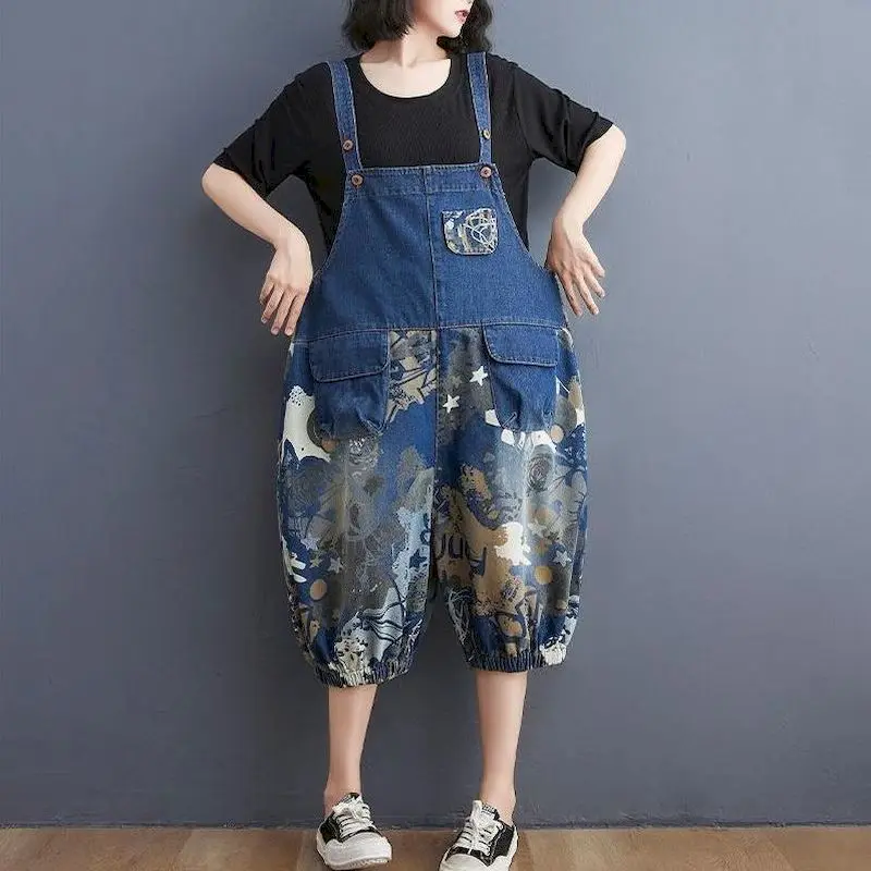 

Jumpsuits for Women Loose Denim Playsuits Safari Style Casual Lantern Capri Pants 2026 Summer One Piece Outfit Women Clothing