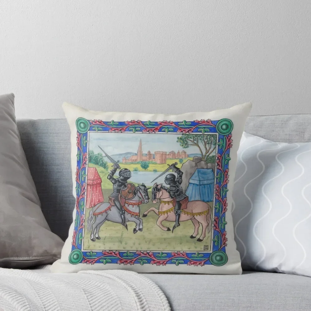 Medieval Illumination - Knights Battling Throw Pillow pillow cover luxury Pillowcases christmas ornaments 2025 pillow