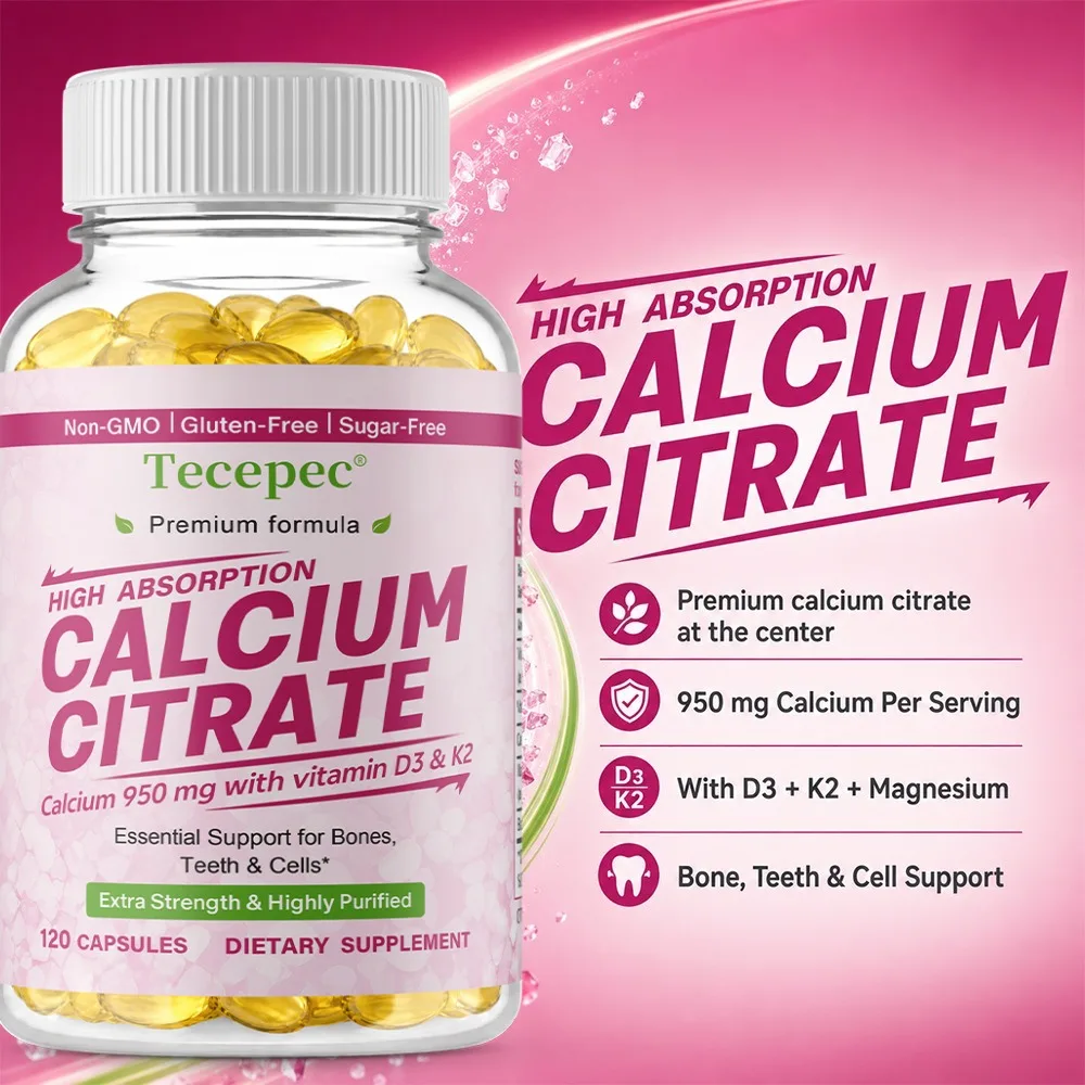 Calcium Citrate 950mg Supplements Capsule for Women & Men, with Vitamin D3 K2, High Absorption for Bone Muscle Healthy