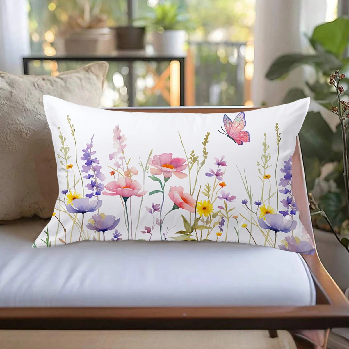 Spring Floral Throw Pillow Covers Garden Flowers Birds Soft Velvet Decorative Pillow Cases for Couch Sofa Bed Home Patio Decor