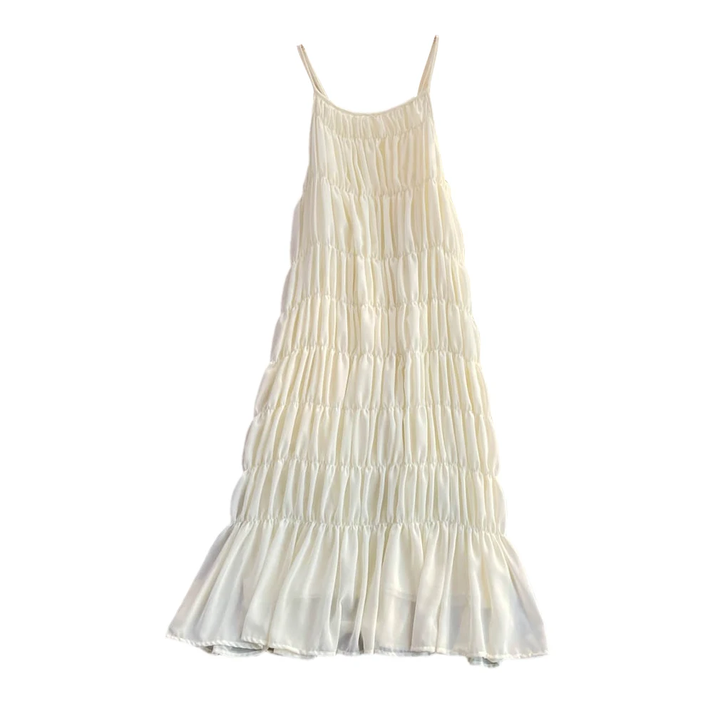 Beach Vaion Svel Bal A-Line gasa Dr naranja Bellflower Strap falda larga suelta adelgazante para la playa Sle coreano