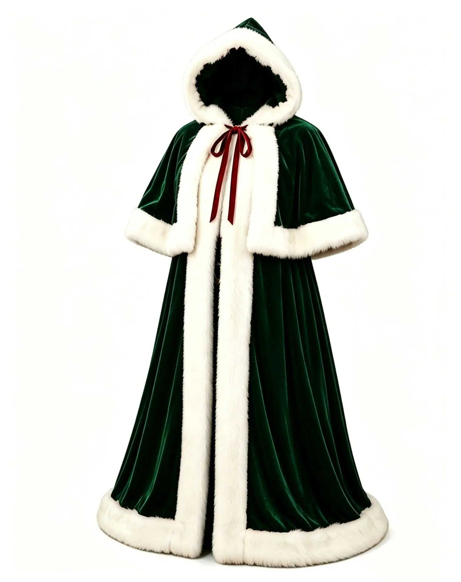 Luxuriöser Samt-Weihnachtsumhang mit Kapuze, weißer Kunstfellbesatz, langer Mantel, Weihnachtsmann, für Erwachsene, Herren, Damen, Weihnachtsbühnen-Party, Cosplay, Cape-Kostüm – Detail 5