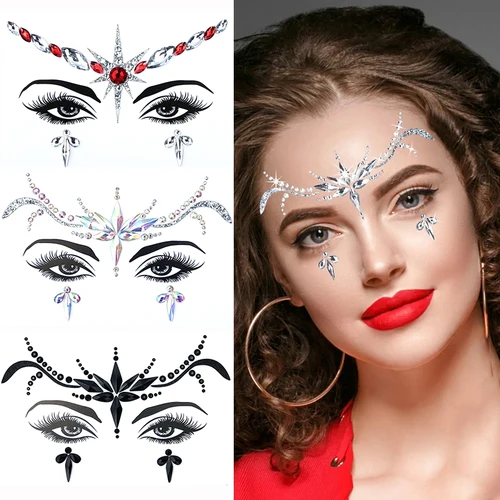 Pegatinas de tatuaje facial Sexy 3D, decoración facial, tatuaje temporal con purpurina, tatuaje falso, diamantes de imitación, fiesta de mujer, cara, ojos, joyas, tatuaje