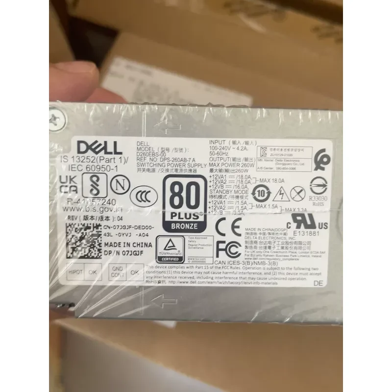 for Dell Original 260W Power Supply Model D260EBS-00 80PLUS Certified AC Adapter Charger for Desktop Computer Replacement