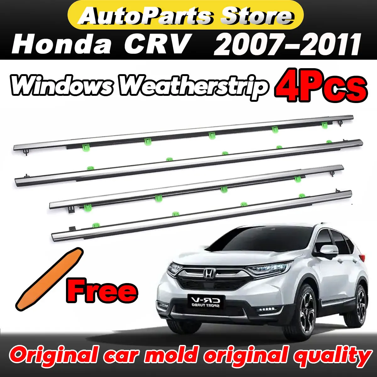 Window Weatherstrip For Honda CRV CR-V 2007 2008 2009 2010 2011 Chrome Rubber Door Moulding Trim Outer Window Glass Seal Belts