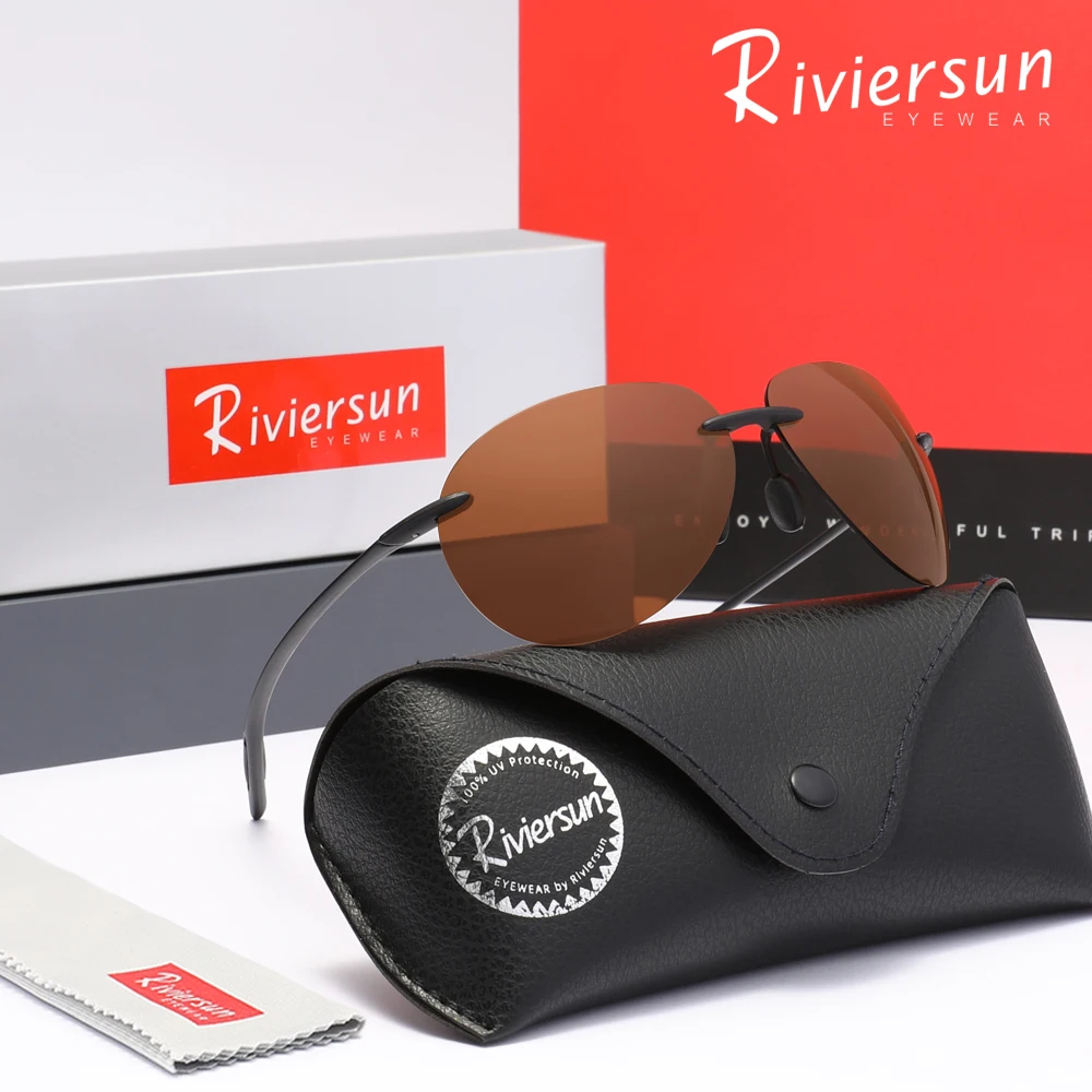 

Retro Male Pilot Sunglasses Rimeless Driving Ultralight Anti-glare Men Glasses Classical Polarized UV400 Eyeglasses