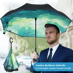 Windproof Double Layer Resistant Umbrella Fully Automatic Rain Men Women C-shaped Luxury Business Male Large Umbrellas Parasol