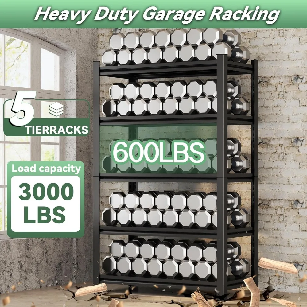 وحدة رفوف جراج عالية التحمل مكونة من 5 طبقات - سعة 3000 رطل، أرفف تخزين معدنية صناعية، رف أدوات لتنظيم المرآب