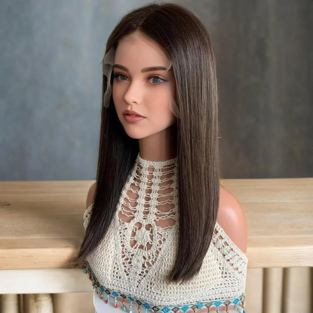 

Мягкий коричневый парик из натуральных еврейских волос, прямой, без клея, с шелковой основой 5x5, с HD-кружевом, европейские волосы, с baby hair, предварительно выщипанный