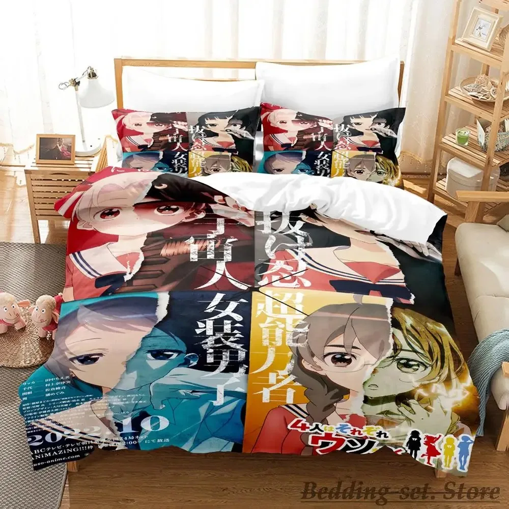 

2023 4-nin wa Sorezore Uso wo Tsuku Bedding Set Single Twin Full Queen King Size Bed Set Aldult Kid Bedroom Duvetcover Set Anime