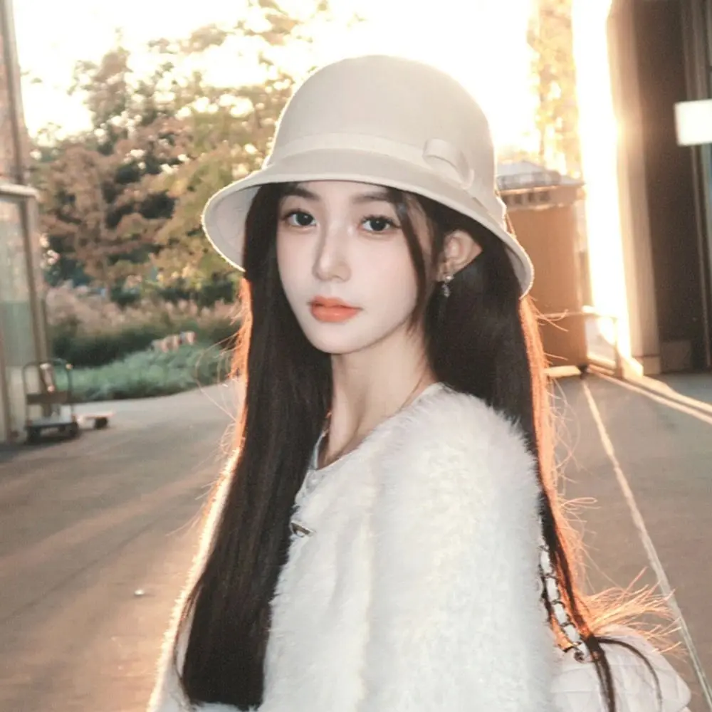 

Autumn Winter Vintage Felt Fedora Hats Bowknot Soft Jazz Hat Elegant Dome Bucket Cap for Women