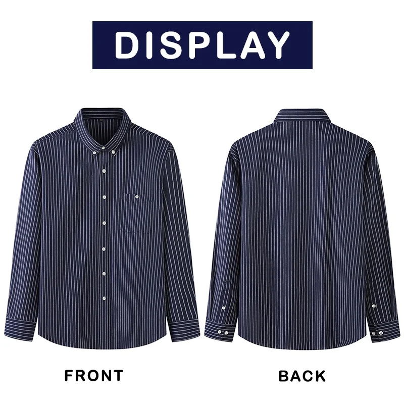 Plus Size L-10XL Men's Shirt Korean Collar Long Sleeve Stripe Loose Shirts with Chest Pocket Casual Formal Male Clothes 60-175KG