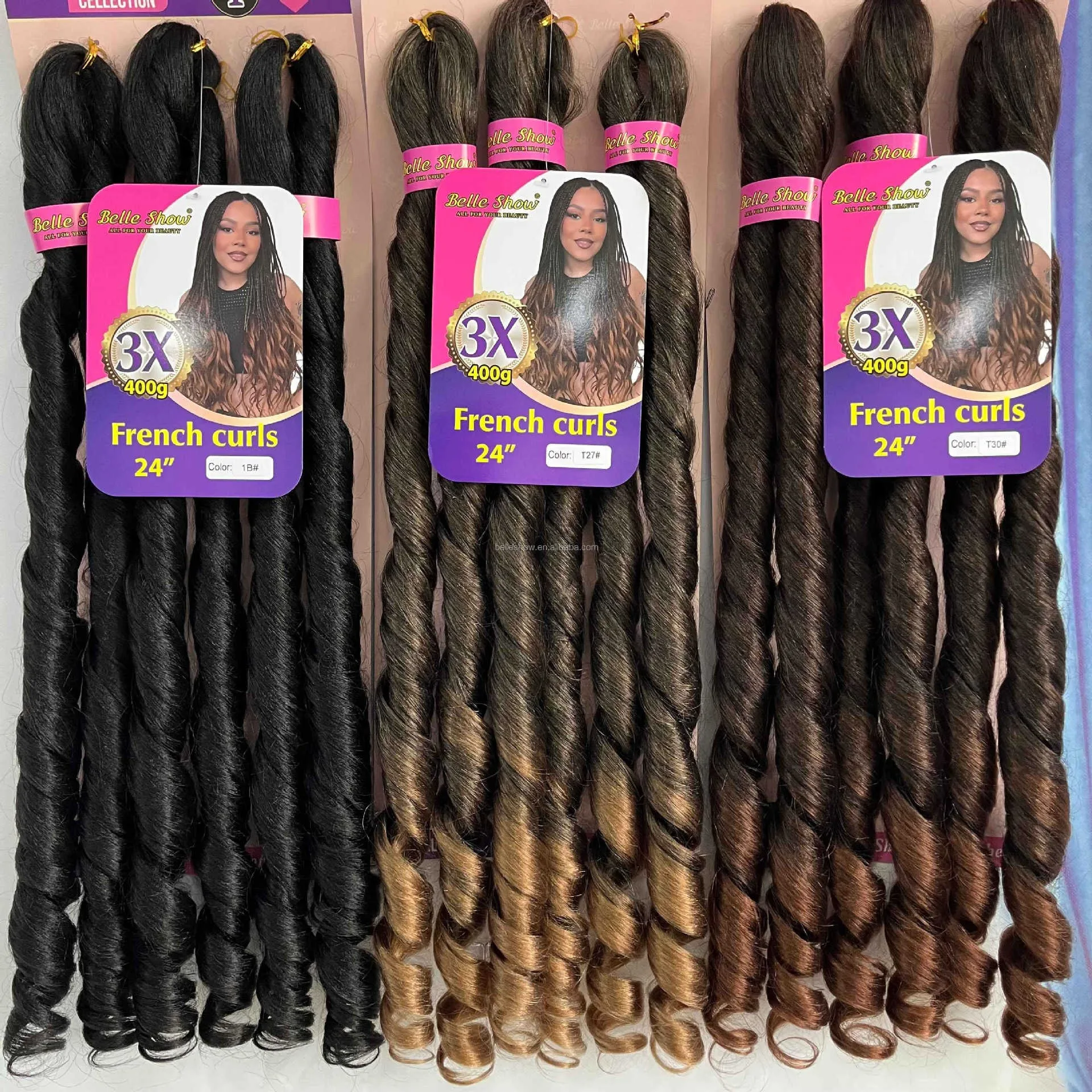 3X French Curls Braiding Hair 24 Inch 400g/Pack Pre-Stretched Loose Wave Synthetic Braiding Hair Extensions Box Braids, Crochet
