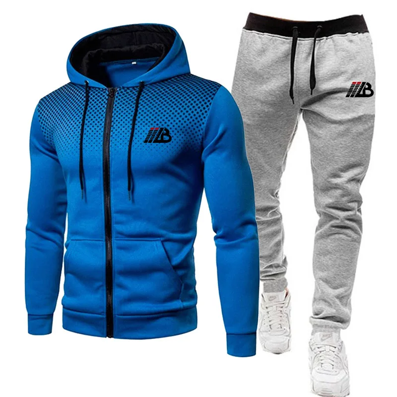 Hot Men\'s Tracksuit 2Pcs Sets Mens Running Sets Jogging Sportswear Jogger Hoodies+Pants Sports Suits Zipper Fashion Men Clothing