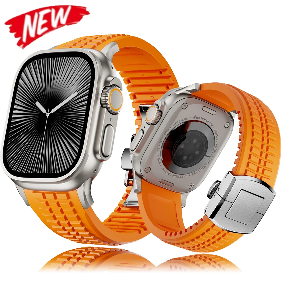 

Silicone Sports Band for Apple Watch Ultra 2 49mm 46mm 45mm 44mm Luxury Rubber Soft Strap Iwatch 10 9 8 7 Se 6 5 4 Watchband