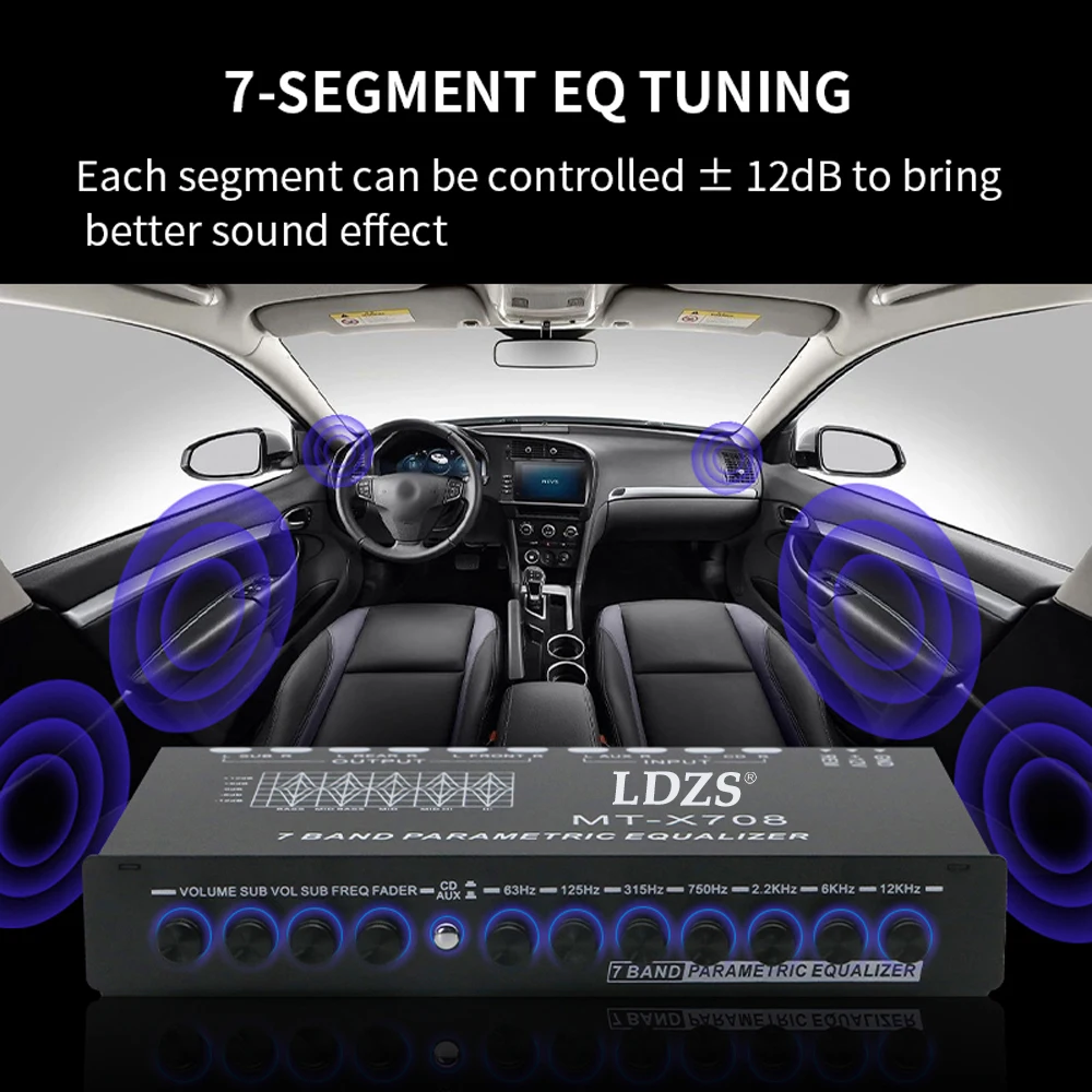 Equalizzatore per auto professionale a 7 bande Audio per auto multifunzionale EQ Tuning Amplificatore crossover Equalizzatore parammetico Audio per auto