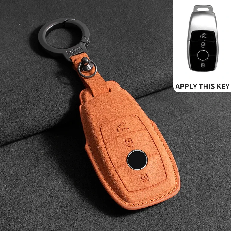 Wildleder Leder Auto Schlüssel etui für Mercedes Benz E Klasse W213 W205 E200 E260 E300 E320 Amg Cla 2018 2019 2020 Remote Fob Shell Fall