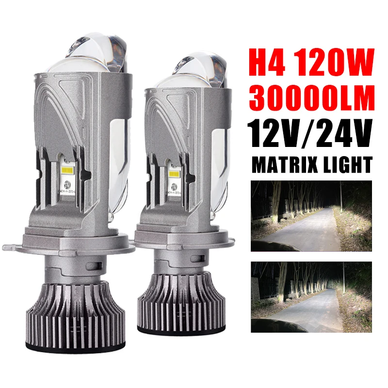 

2x Car Lights 12V 24V 120W 30000LM H4 9003 LED Headlight Bulbs Auto Mini Projector Dual Lens High Low Beam Lamp Waterproof