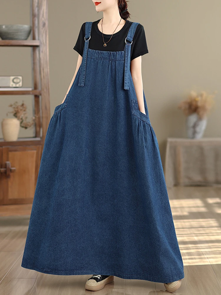 فستان طويل فضفاض للنساء من NYFS بمقاس كبير من قماش الدنيم بحزام فيستدوس إلبيس لربيع وصيف وخريف فور سيزونز #3