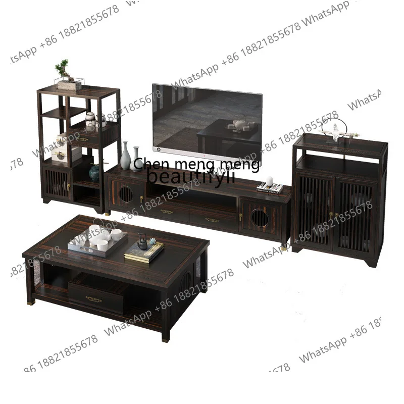 X New Chinese all-solid wood TV cabinet, living room storage TV, storage floor cabinet