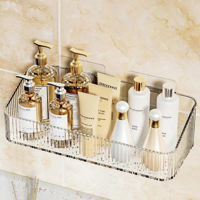 Wall Mounted Cosmetics Storage Rack No Hole Required Plastic Corner Wall Shelf Organizer Bathroom Accessories