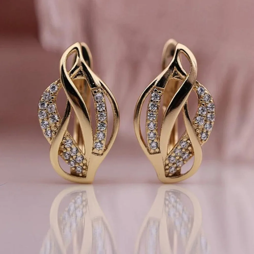 Korean Personality Sparkle Zircon Hollowed-out Design Twist Weave Irregular Hoop Earrings for Women Stainless Steel Jewelry Gift