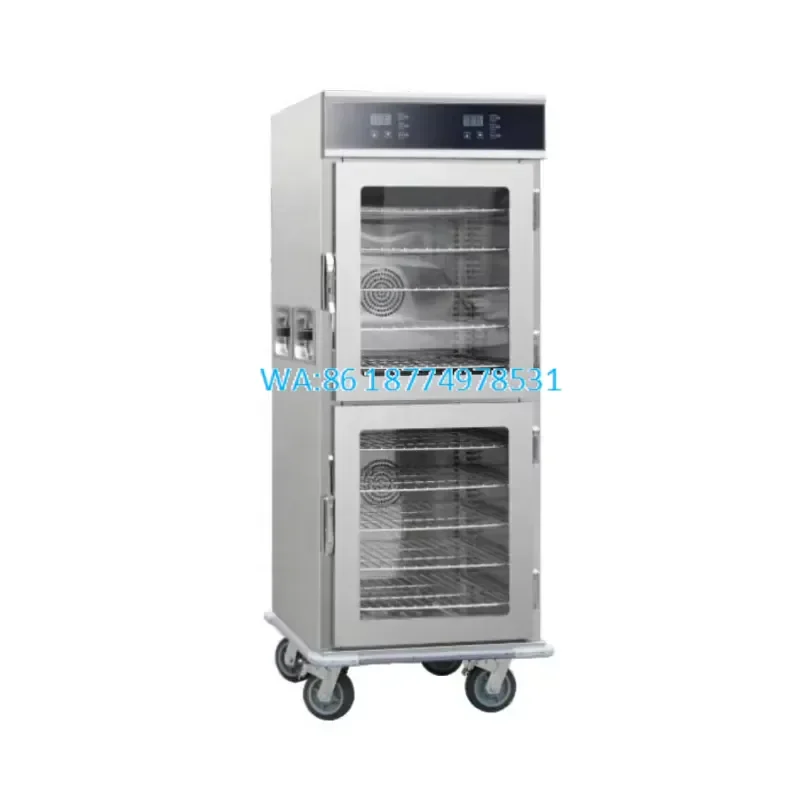 Wmwmnu New Stainless Steel Glass Double Door Mobile Commercial Insulated 10 Tray Capacity Fast Food Warmer