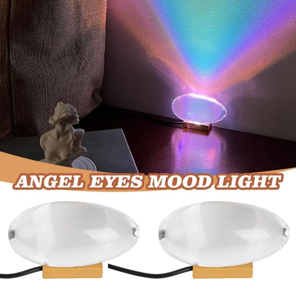 Crystal Glass Angel Eyes Projection Light USB plug-in Interior Decoration Colorful Crystal Lamp Colorful Sunset Table Lamps