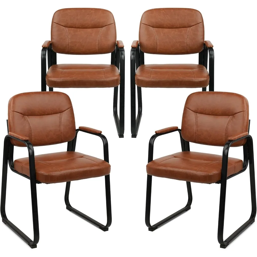 

Waiting Room Reception Chairs No Wheel, Leather Guest Chair with Padded Arms, Modern Brown Office Desk Chairs