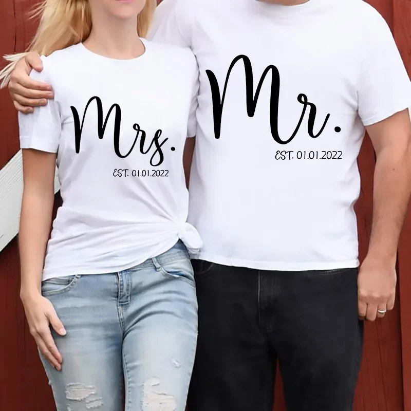 MR MRS Letter Print Couple T Shirt Short Sleeve O Neck Lovers' Loose Tshirt Fashion Women Tee Shirt Tops Clothes Camisetas Mujer