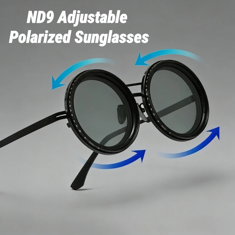 

ND9 Rotating Adjustable Brightness Light Reducing Sunglasses Retro Double Bridge Outdoor Travel Driving UV400 Premium Sunglasses