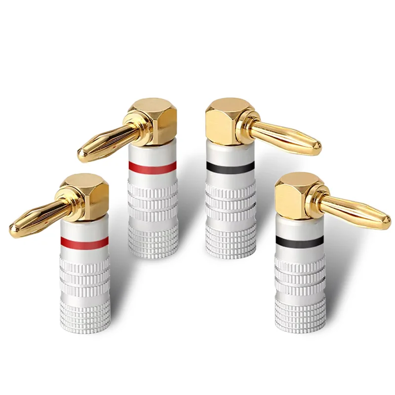 4PCS 4mm Banana Plug Gold-Plated Right Angle 90 Degree Video Speaker Adapter Audio  Banana Connectors