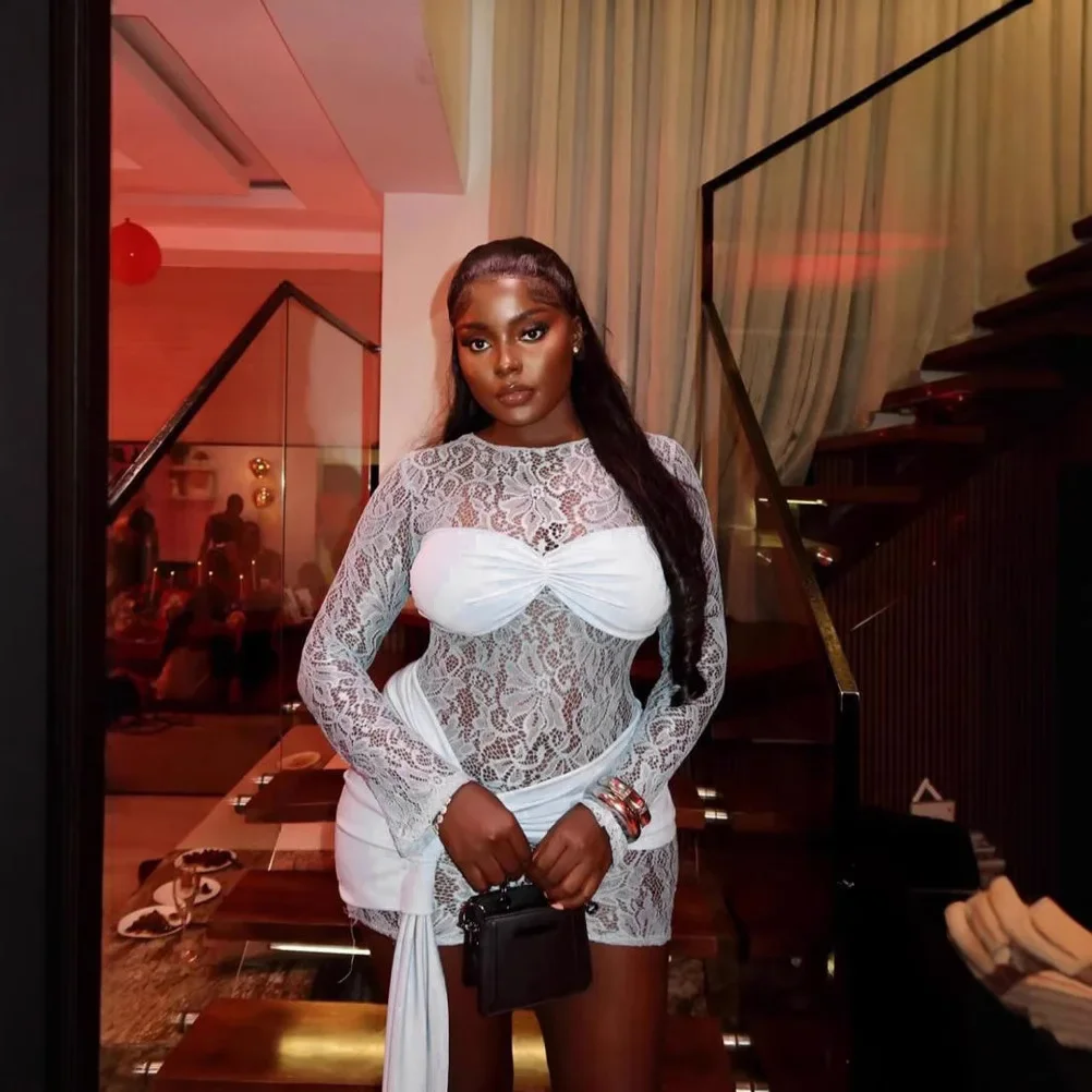 

Customized African Wedding Party Dresses for Women Lace White Turn Down Collar Puff Sleeves Pleated Hem Midi Dress Luxury Occasi
