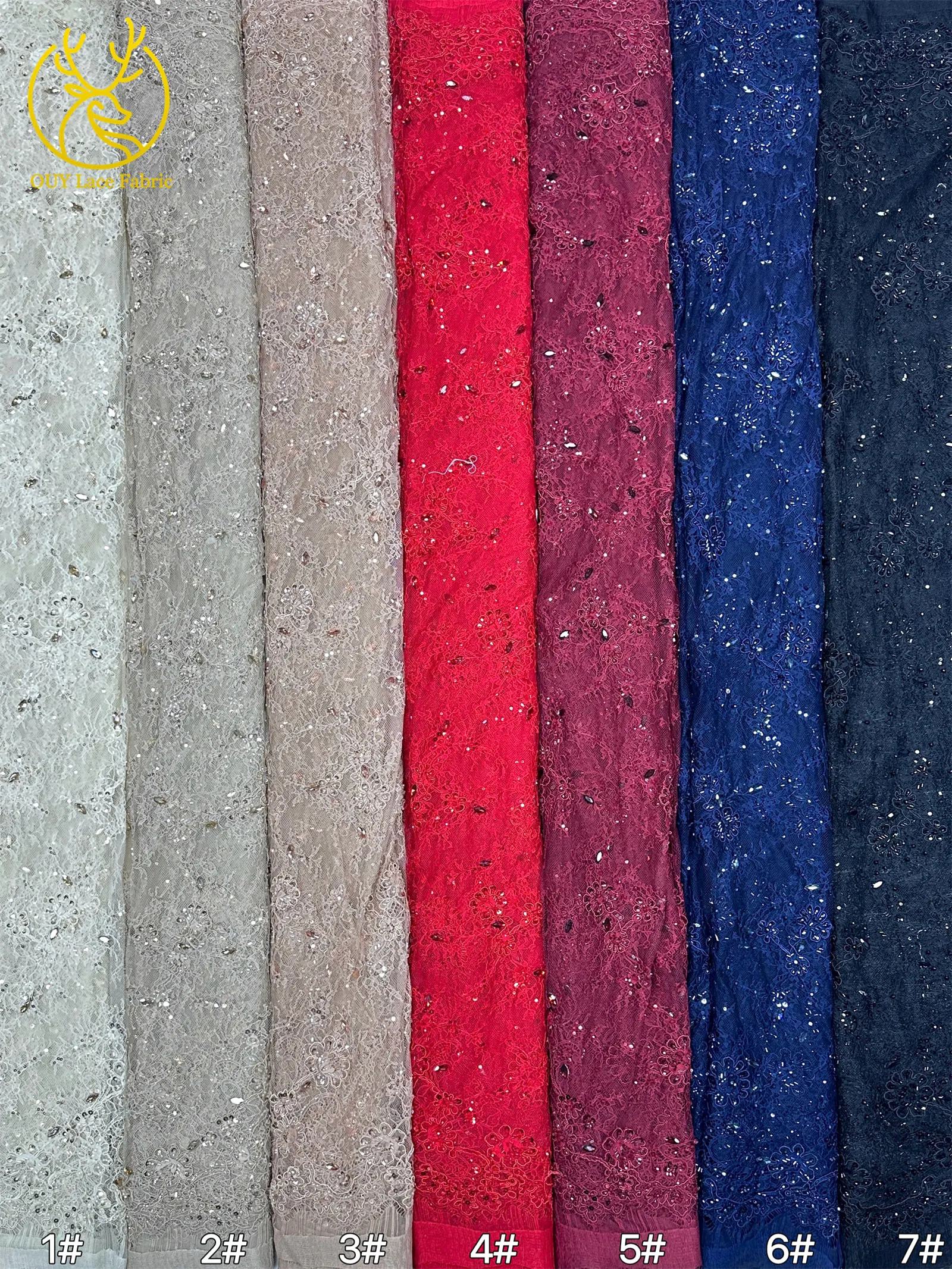 Nigerianischer Hochzeits-Tüll-Spitzenstoff 3 Meter Afrikanische Perlen-Pailletten-Spitze Französische Netz-Stickerei Hochzeitskleid-Nähstoff – Detail 15