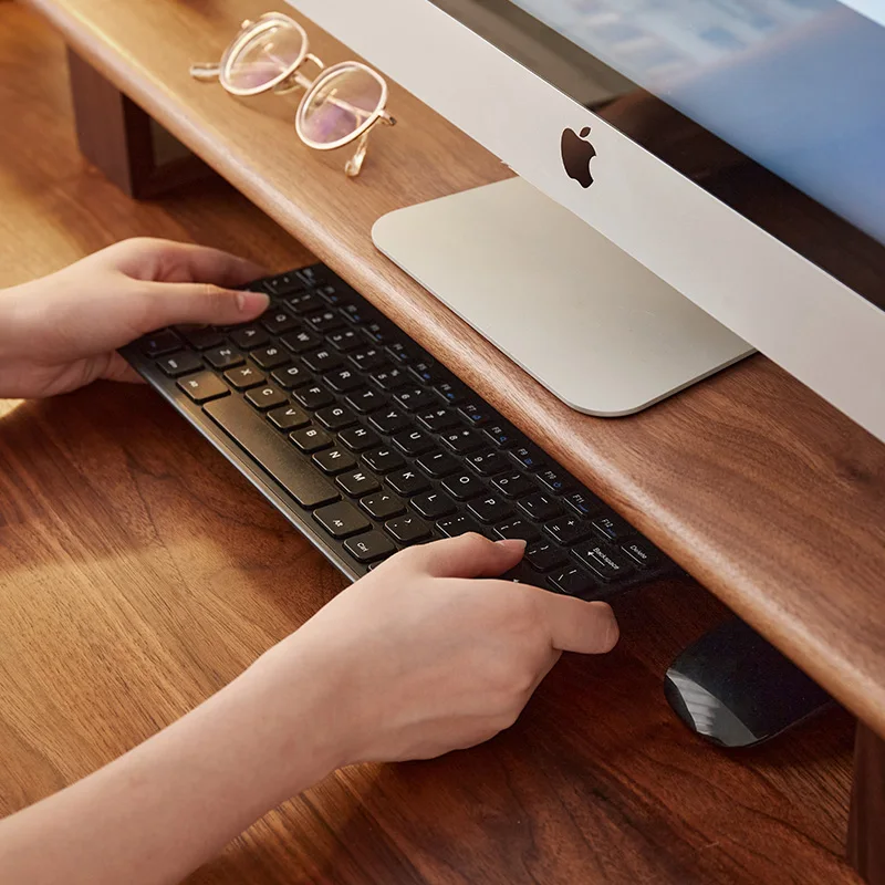 Black Walnut Desktop Monitor Riser Ergonomic Laptop Stand Office Desk Organizer for Computer Screen Space Saving Computer Desk