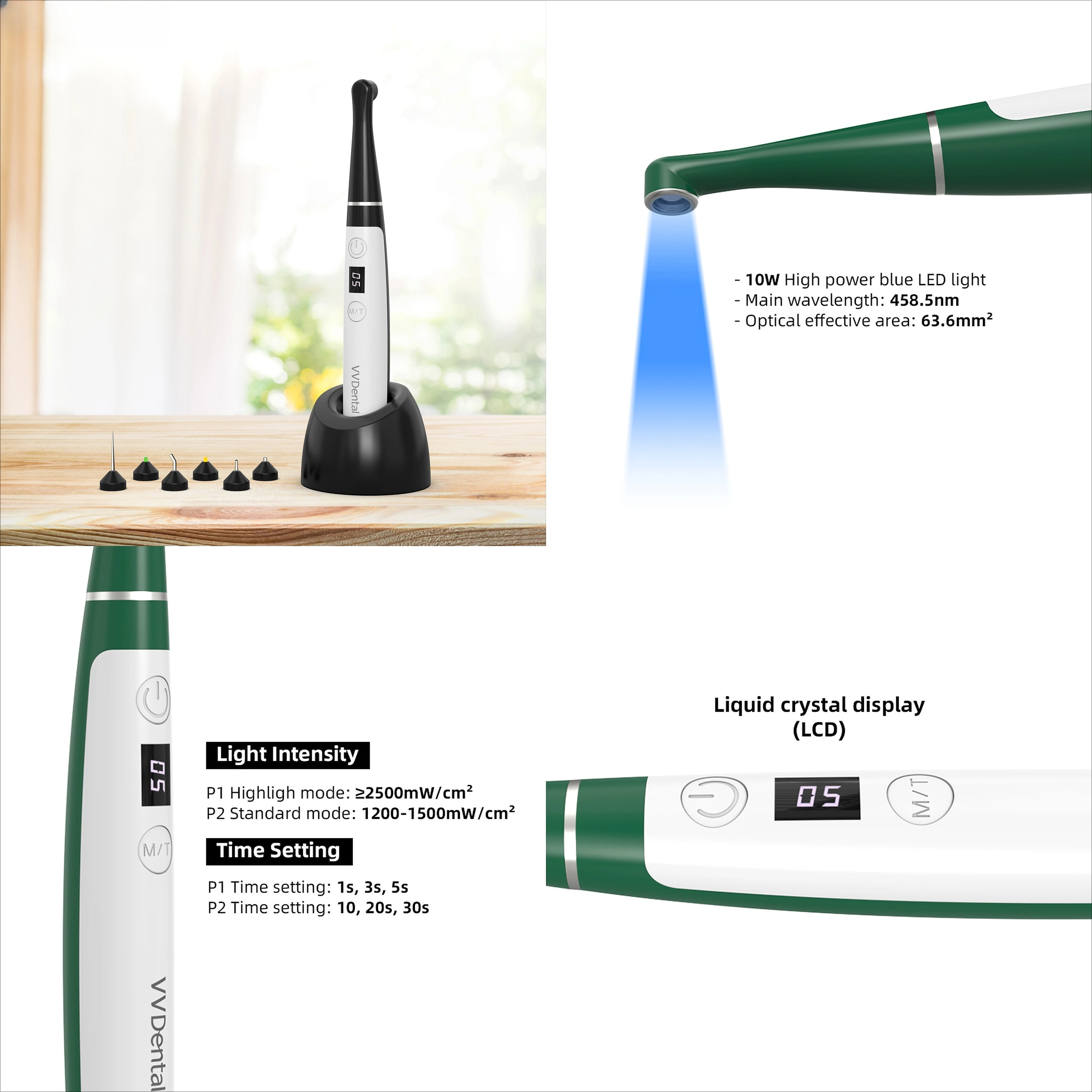 Dentals LED Dentals Curing Lamp 2500 mw/cm² 6pcs Multifunctional Head Photopolymerizer