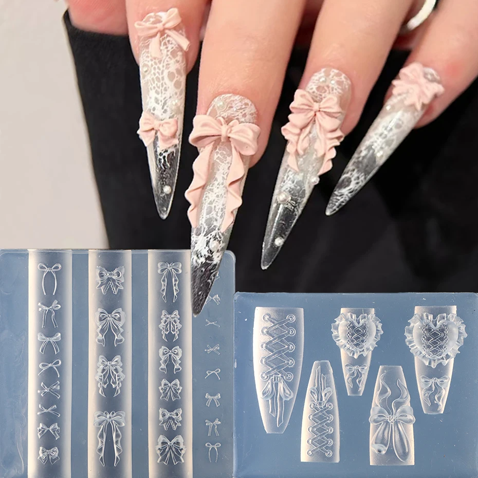 

Модные силиконовые трафареты для стемпинга с бантиками и балетными завязками, силиконовые формы для вырезания в форме бантиков, мини-формы для декора стола, принадлежности для маникюра